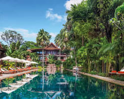 The luxurious pool area at La Residence d'Angkor in Siem Reap