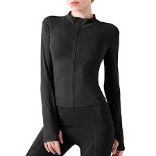 Women's Yoga Activewear Zipper Front Sports Tops Long Sleeve Sports Cropped Tops Long Trench Coat plus Size (Black, S) : Sports & Outdoors - Amazon.com