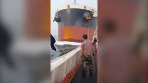 Watch: Dramatic moment a cargo ship crashes into another vessel — BBC