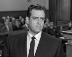 Perry Mason 1957 TV series Raymond Burr as Perry Mason Barbara Hale as Della Street William Hopper as Paul Drake courtroom scenes black and white television stills CBS show, AI generated