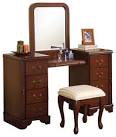 M - Powell Warm Cherry Vanity Mirror and Bench - Table