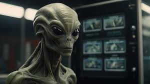 Alien descends from space with a hightech saucer creating a striking and memorable visual | Premium AI-generated image