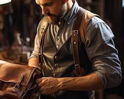 person cleaning a leather tote bagの画像