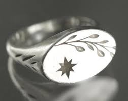 Engraved Signet Ring, Night Treetop Signet Ring, Engraved Signet Ring, Star Signet Ring, L