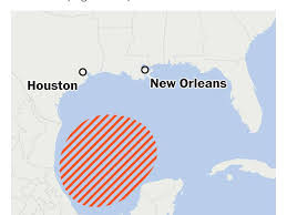 Gulf Coast hurricane watch 2026 showing a tropical storm system forming over the Gulf of Mexico near an offshore oil platform