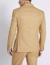Men Suits Slim Fit 2 Piece Elastic Satin Business Double Breasted Blazer Pants Wedding Grooms Wedding(Beige,36R) at Amazon Men's Clothing store - Product from Amazon.com
