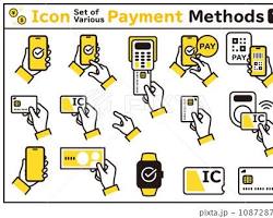 様々な支払い方法のアイコン（現金、クレジットカード、ICカード）の画像