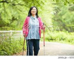 ウォーキングを楽しむ中高年女性の画像