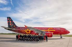 Companhia promove ação com avião temático da Bélgica antes de jogo contra Espanha