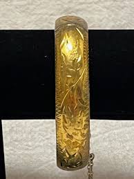 Vintage etched gold plated over sterling hinge clasp bangle ...