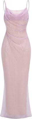 Amazon.com: NeeMee Womens Spaghetti Straps Sequin Maxi Dress Mesh Ruffle Evening Prom Gowns(Light Purple-XS) : Clothing, Shoes & Jewelry
