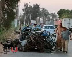 Image of صورة لحادث تصادم سيارتين بزراعي ملوي جنوب المنيا