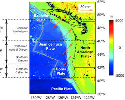 Image of topographic map Cascadia Subduction Zone plate thickness and crustal density