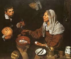 Cuadro de Velázquez,Vieja friendo huevos,  utilizado para la entrada la evolución del bodegón realizada para la academia de dibujo y pintura Artistas6 de Madrid. 