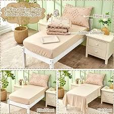 Toddler Bedding Set for Girls 4-Piece Beige Jacquard Pom Pom Tufts Embroidery Bohemian Boho Tufted Dots Comforter Set for Baby Kids Bed-in-a-Bag with Comforter, Flat Sheet, Fitted Sheet, Pillowcase : Baby - Amazon.com