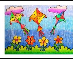 Image of Easy Makar Sankranti drawing of kites