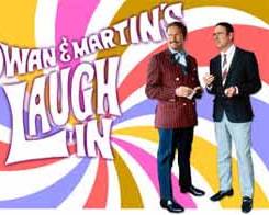 Rowan & Martin's LaughIn 1968 TV series Dan Rowan Dick Martin Goldie Hawn Ruth Buzzi Lily Tomlin Arte Johnson NBC variety show comedy stills 1960s colorful set, AI generated