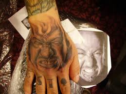 Ron Meyers - Evil Portrait of Tattoo Artist Manuel Vega on his hand. nothing like the pressure of tattooing a portrait on a &quot;Portrait Artist&quot;! - 8rCcsh18