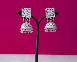 Varanasi Gulabi Meenakari pink silver jhumka earrings, AI generated