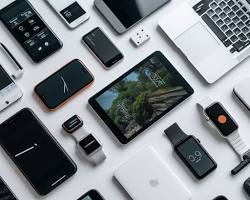 Image of collage of various tech gadgets: smartphones, tablets, laptops, smartwatches, VR headsets
