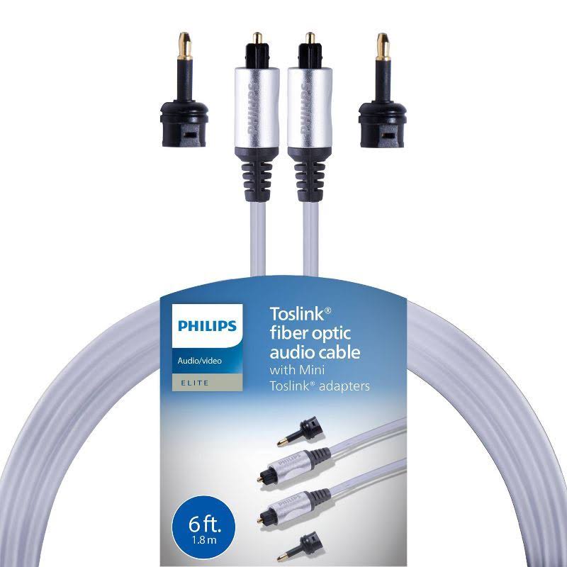 Philips Elite Toslink Digital Fiber Optic Cable with 2 Mini Adapters