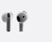 Image of new Apple AirPods 4 earbuds and their case in detail