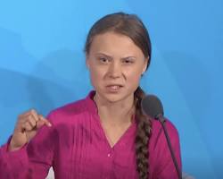 Image of Greta Thunberg speaking at UN Climate Action Summit