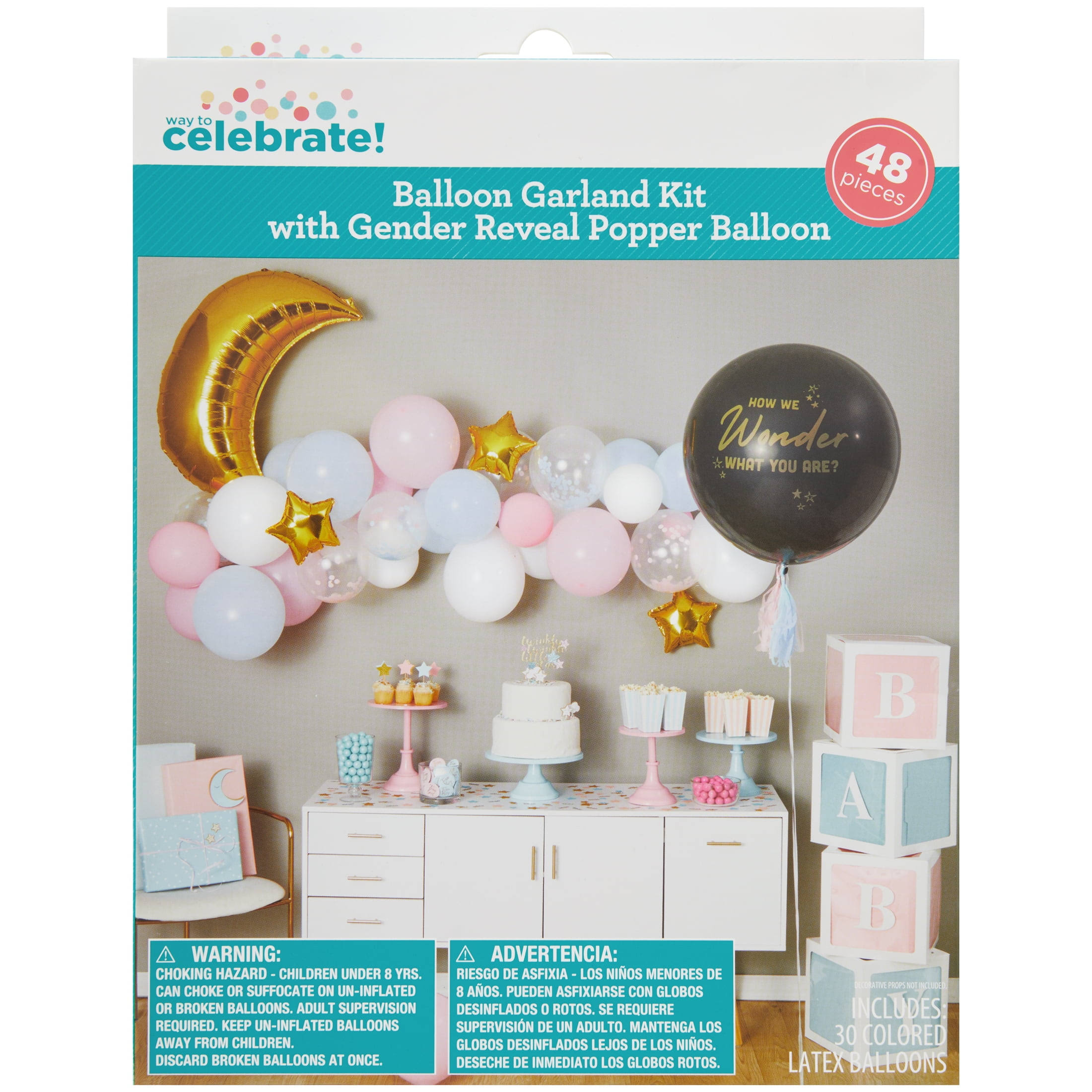 Multicolor Balloon Garland Kit with Gender Reveal Popper Balloon