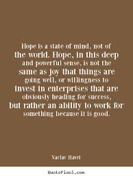 Vaclav Havel image quotes - Hope is a state of mind, not of the ... via Relatably.com