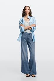 Jeans wide leg tiro medio