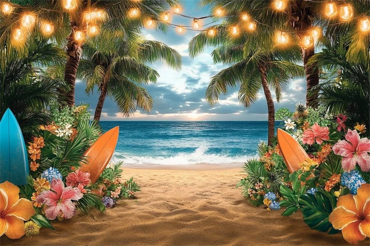 Photo Backdrop Beach Lights Sunset Palm Summer Backdrop GTY3-310