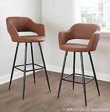 Margarite 30" Contemporary Barstool Set of 2 - Brown Faux Leather & Metal Footrest - Kitchen Counter Dining