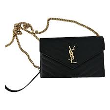 Portefeuille enveloppe leather clutch bag Saint Laurent Black in Leather - 47920844