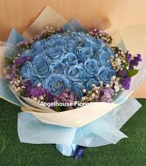 Image result for karangan bunga mawar biru