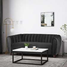 Bobran 83.25 in. Black Solid Velvet 3-Seat Tuxedo Sofa BOX 1 & 2 INCLUDED