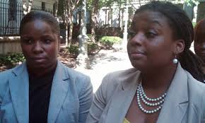 Brandi Johnson, left, and her lawyer, Marjorie M Sharpe, leave federal court after a civil jury awarded her damages. Photograph: Larry Neumeister/AP - Brandi-Johnson-008