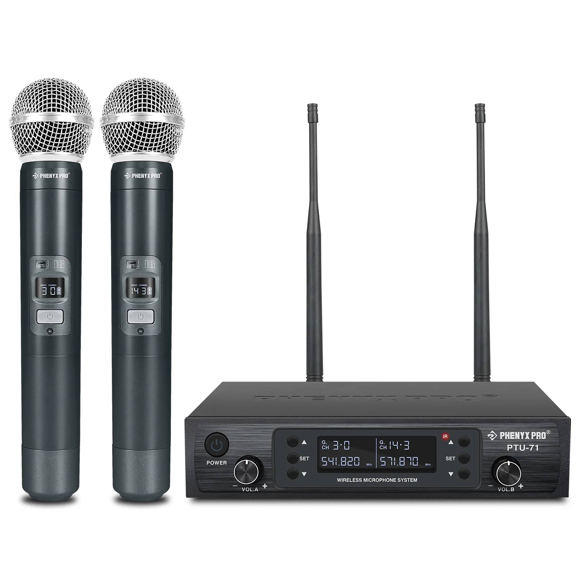 Phenyx Pro Dual UHF Handheld Wireless Microphone System ptu712h