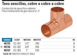 Tee de cobre sencilla, 1/2' Clave-CC-761 – HEMUSA