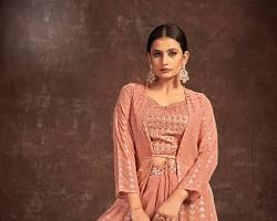 Image of Indowestern lehenga choli with shrug and Aline skirt