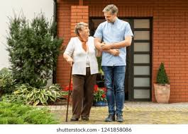 Happy Senior Lady Walking Stick Going Stock Photo 1241858086 | Shutterstock