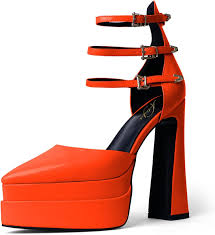 anteikira Women Fashion High Heels Sexy Pointed Closed Toe Double Platform Block Heel Chunky Ankle Straps Shoes Evening Party Dress Pumps - Product from Amazon.com