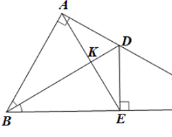 Hình ảnh về Tam giác ABC vuông tại A có AB < AC, đường phân giác BD. Từ D vẽ DE vuông góc với BC tại E.