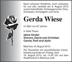 Gerda Wiese-Malchow, im August | Nordkurier Anzeigen
