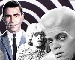 Twilight Zone 1959 TV series Rod Serling opening credits iconic episodes Eye of the Beholder Nightmare at 20,000 Feet To Serve Man Time Enough at Last black and white television stills CBS show, AI generated