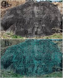 Monument 21 at the Bilbao site, near the Pacific coast of southwestern Guatemala, is a basalt sculpture from the Cotzumalhuapa culture, dating to the Classic period (250–900 CE). It was uncovered during