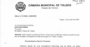 Sem solução da Copel, Chumbinho aciona o Ministério Público para cobrar providências sobre as constantes quedas de energia.