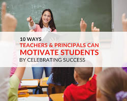 Image of teacher and students celebrating their learning accomplishments
