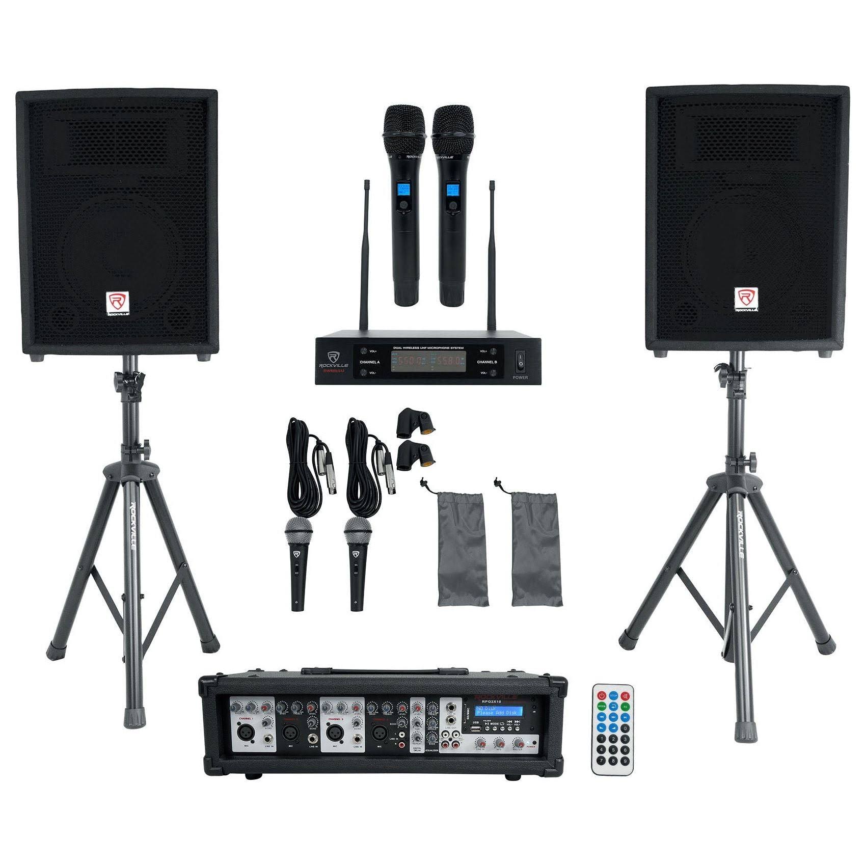 Rockville RPG2X10 Powered Bluetooth Mixer with Pair of 10" Speakers