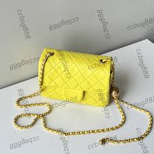 Designer Bag 17cm Womens Classic Mini Flap Square Quilted Bags With Pearl Crush Gold Ball Metal Hardware Matelasse Chain Crossbody Shoulder Handbags Oranger Yellow From Brand_ornamentss, $60.62 | DHgate.Com - Product from DHgate