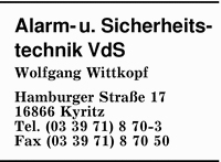 Firma Alarm- u. Sicherheitstechnik VdS Wolfgang Wittkopf in Kyritz ...